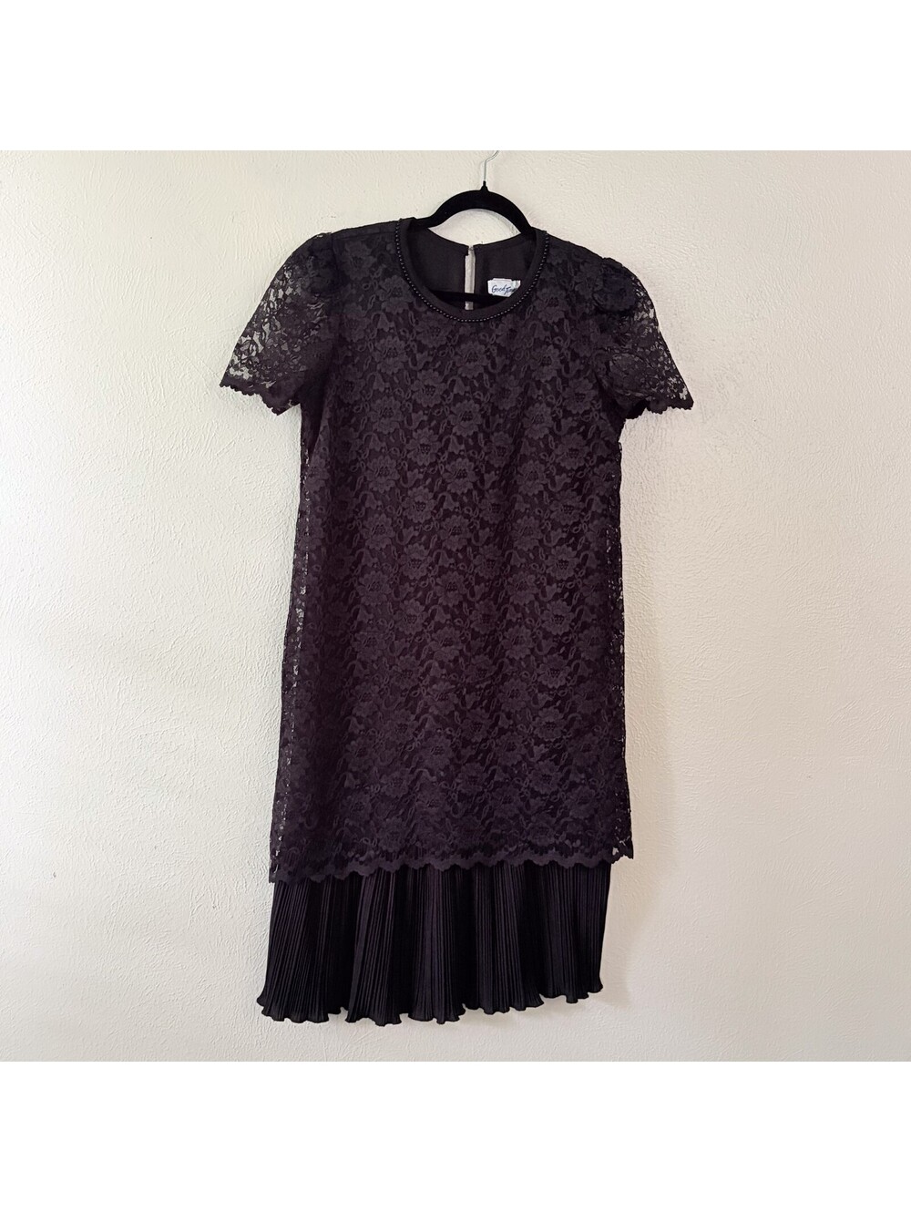 90s Witchy Dress Mini Goth Drop Waist Lace Overlay Pleated  Hem Size 10